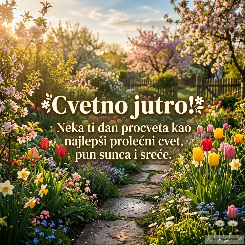 Rascvetano prolećno cveće okupano toplim jutarnjim suncem.