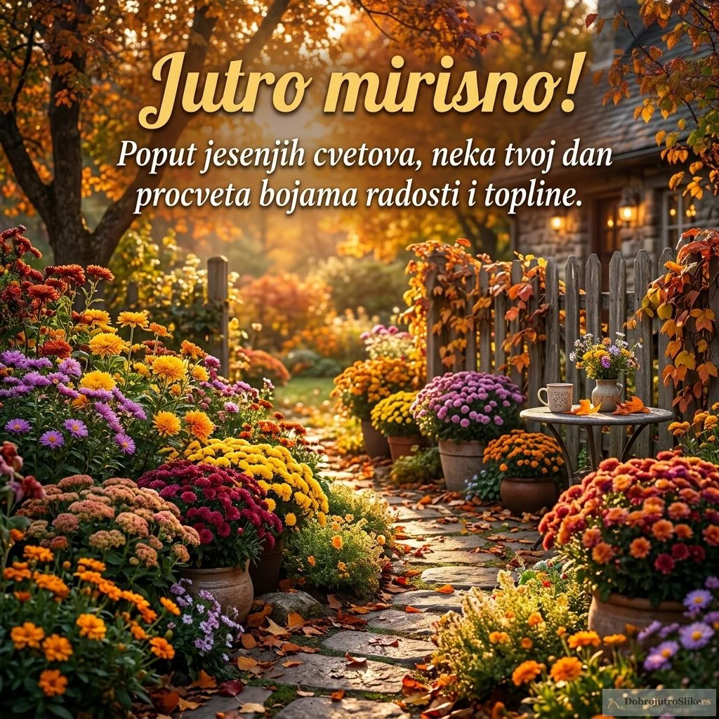 Slika prelepog jesenjeg cveća, stvara toplo jutarnje raspoloženje.