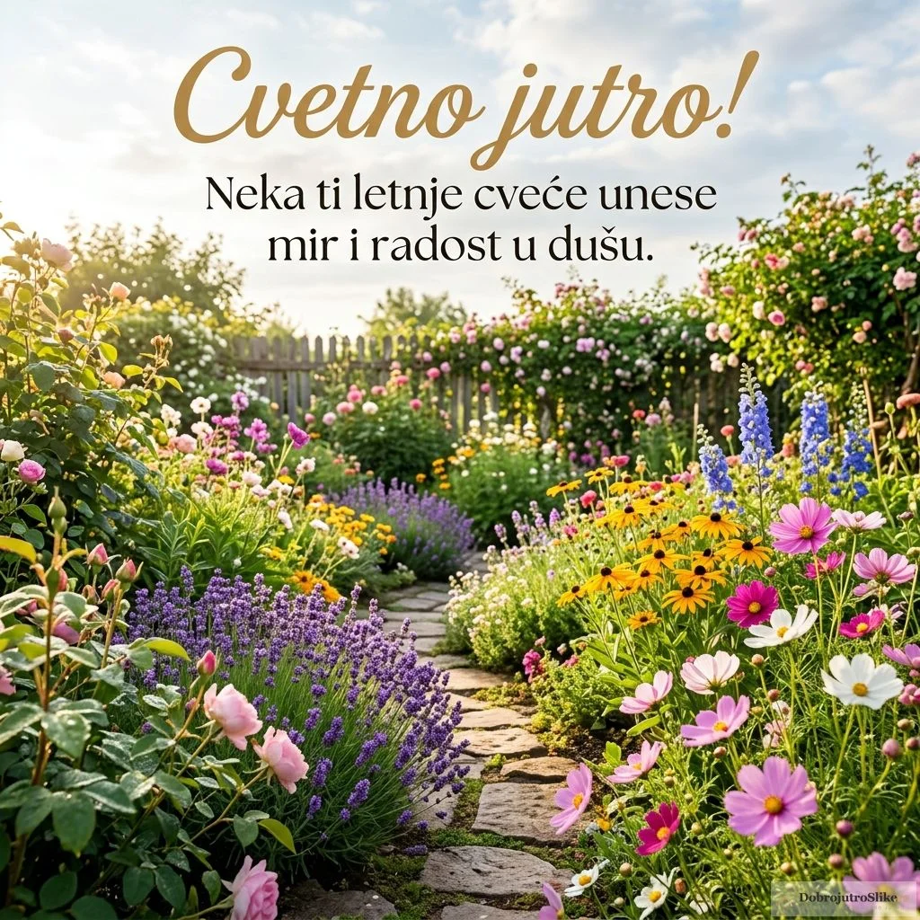Slika veselog letnjeg cveća u mirnom jutarnjem ambijentu.