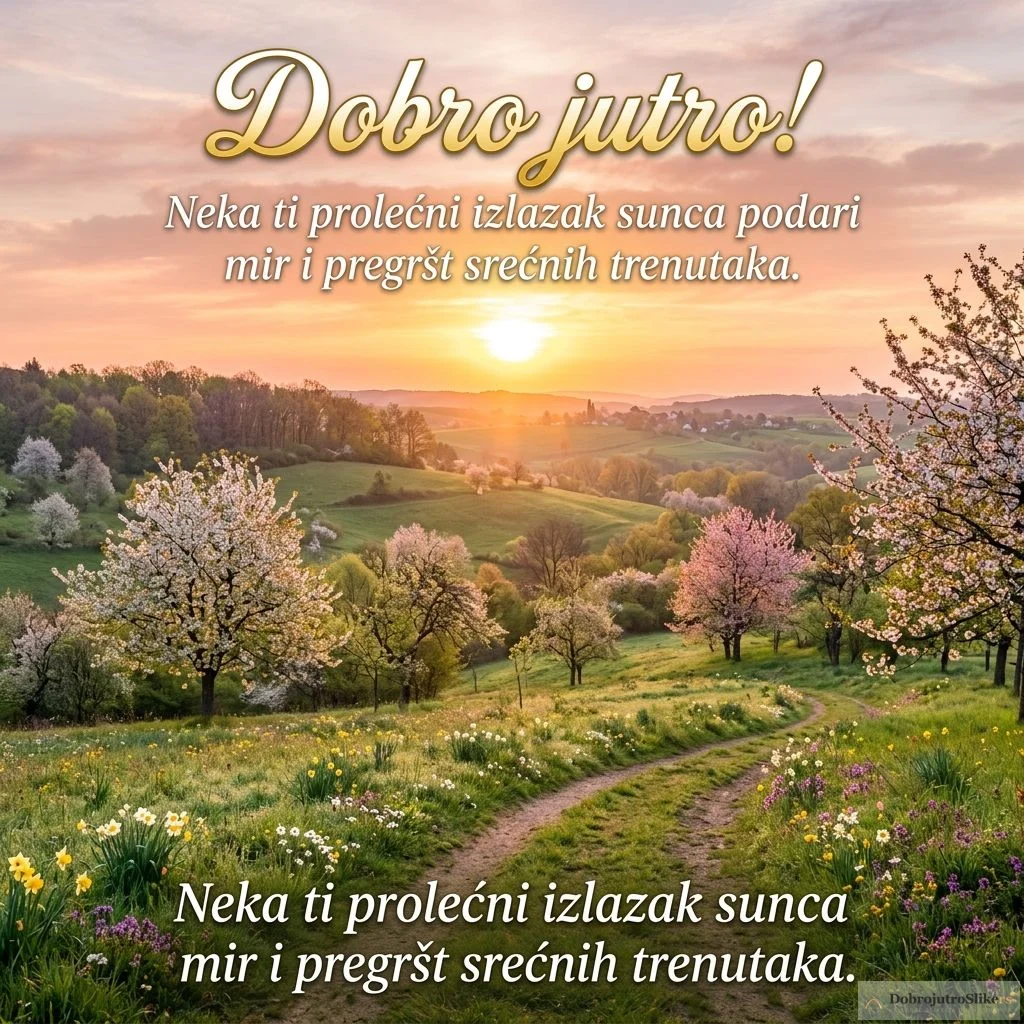 Predivan prolećni izlazak sunca, zraci obasjavaju prirodu mirno i veselo.