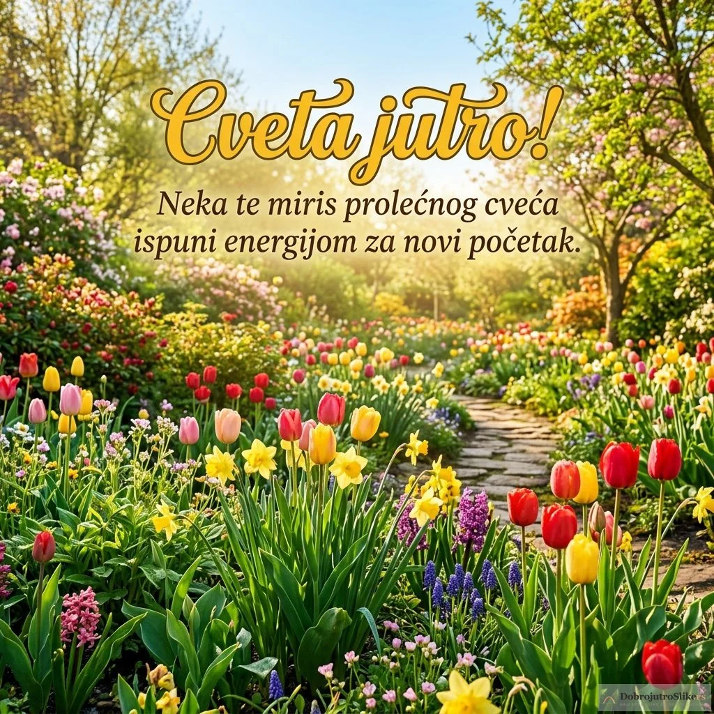 Prelepo prolećno cveće u punom cvatu, donosi energično i toplo jutro.