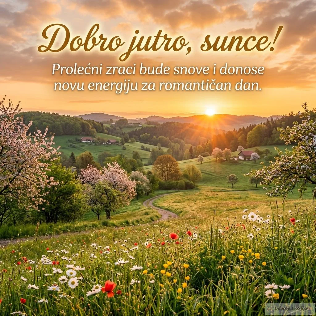 Prelep prolećni izlazak sunca sa energičnom i romantičnom atmosferom.