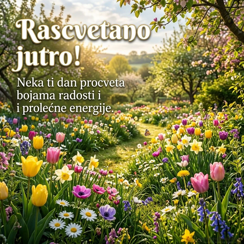 Energično prolećno cveće obasjano jutarnjim suncem