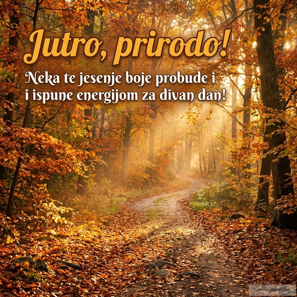 Prelepa jesenja priroda, topla scena sa energičnim bojama izlazećeg sunca.