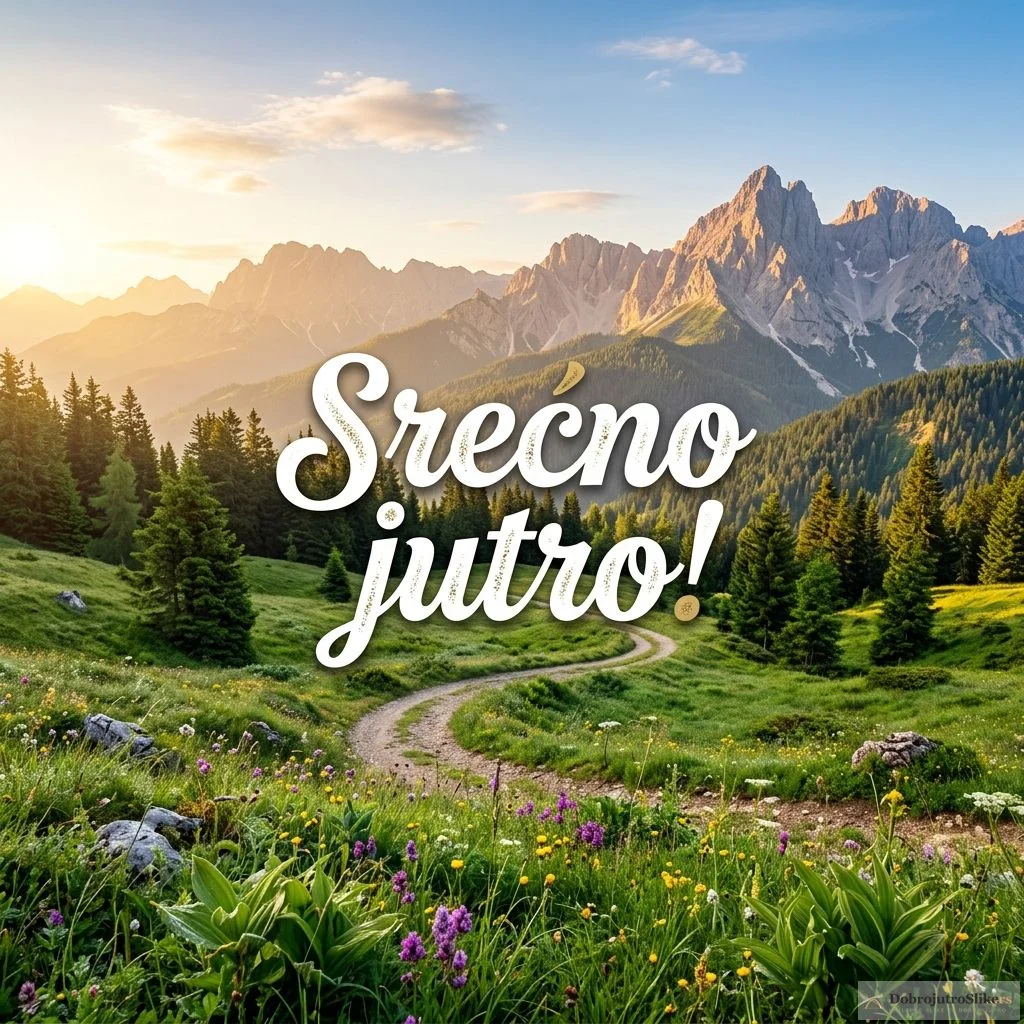 Jutarnja slika planina sa zelenim padinama, mirnom i veselom atmosferom.