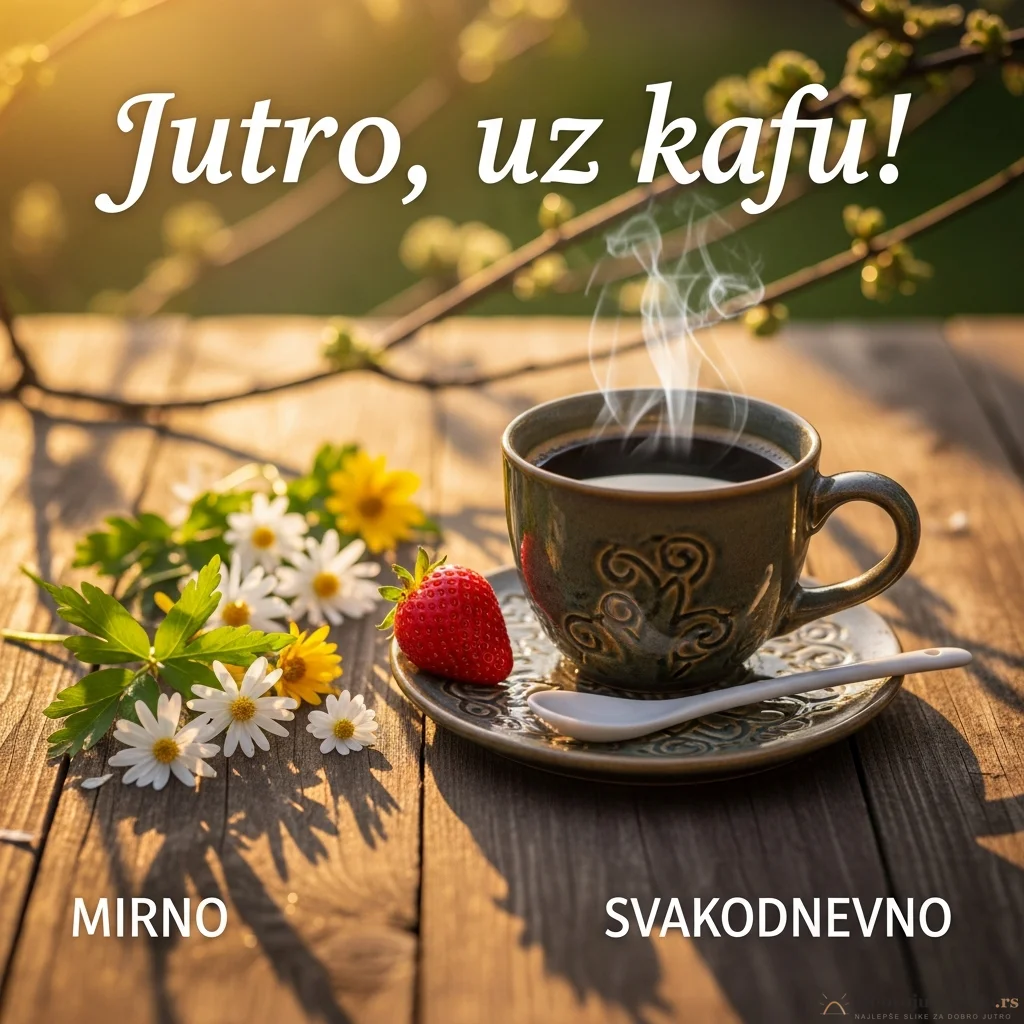 Šolja kafe na suncu, simbol mirnog i veselog prolećnog jutra.