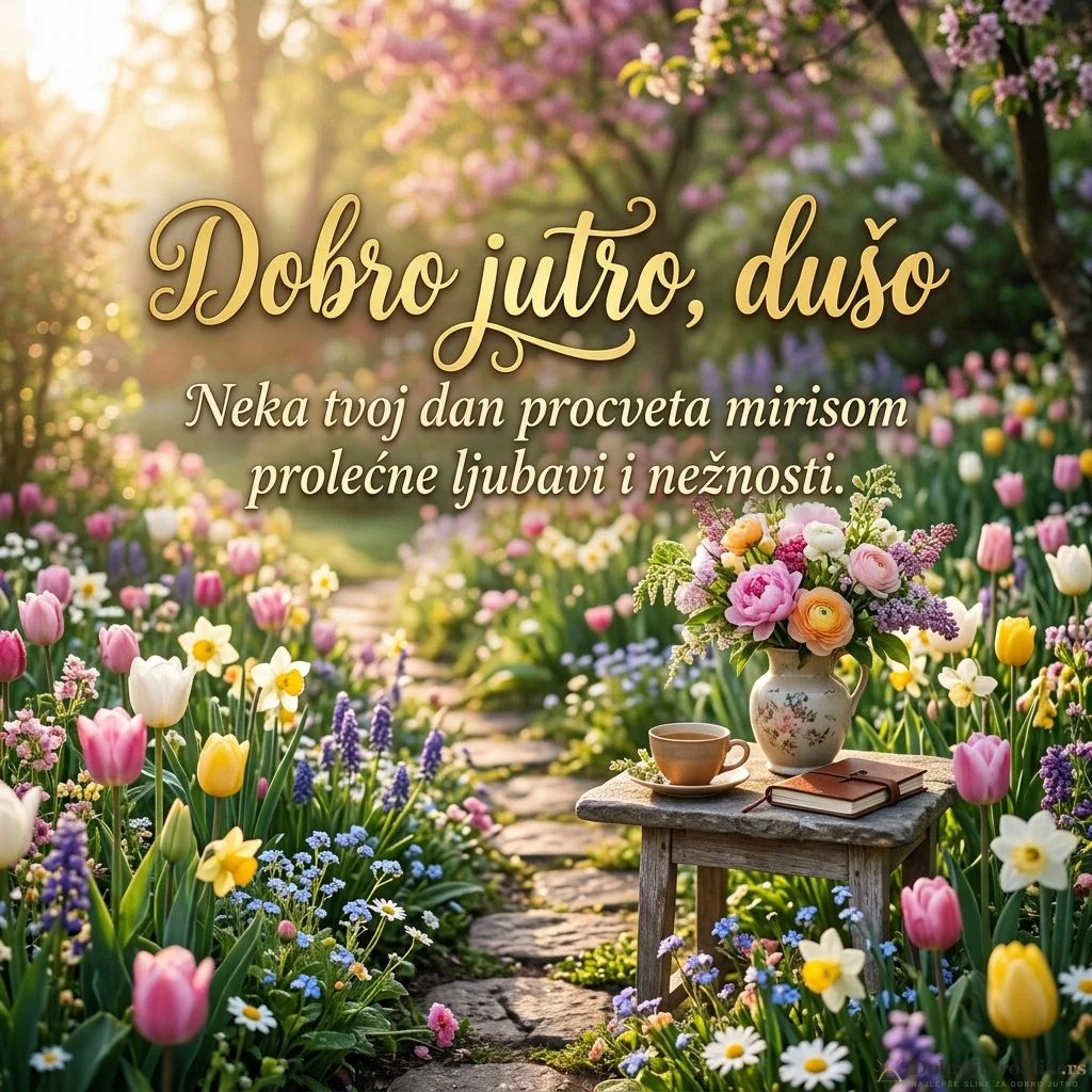 Predivno prolećno cveće stvara romantičnu atmosferu za dobro jutro.