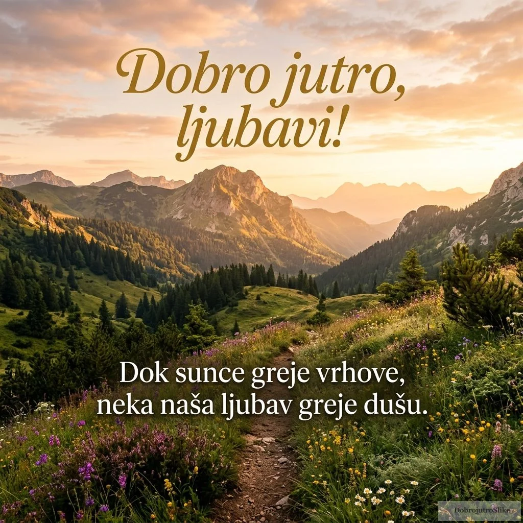 Romantično letnje jutro u planinama, idealno za dobro jutro poruku.
