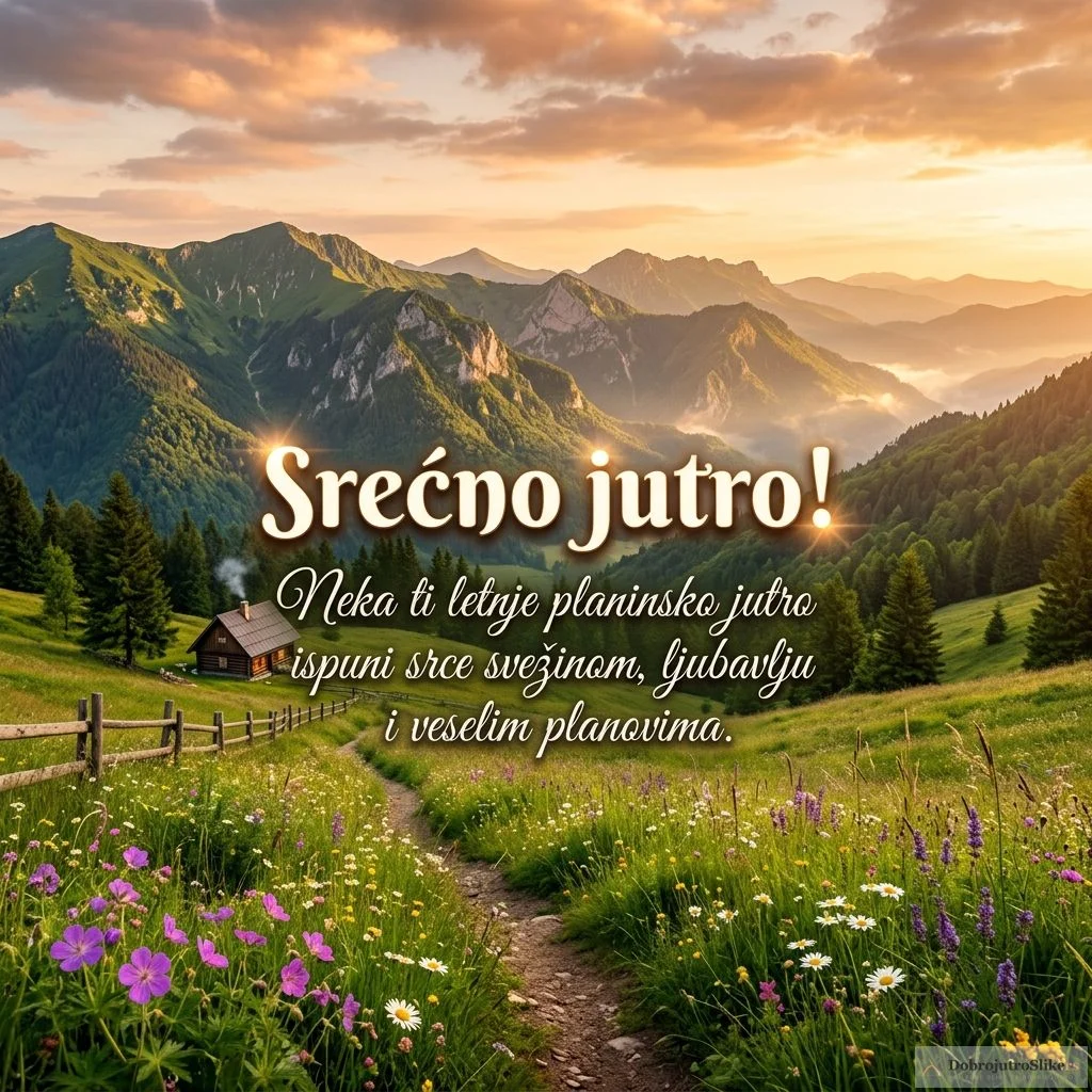 Letnja slika za dobro jutro: Romantične planine u zoru, vesela atmosfera.