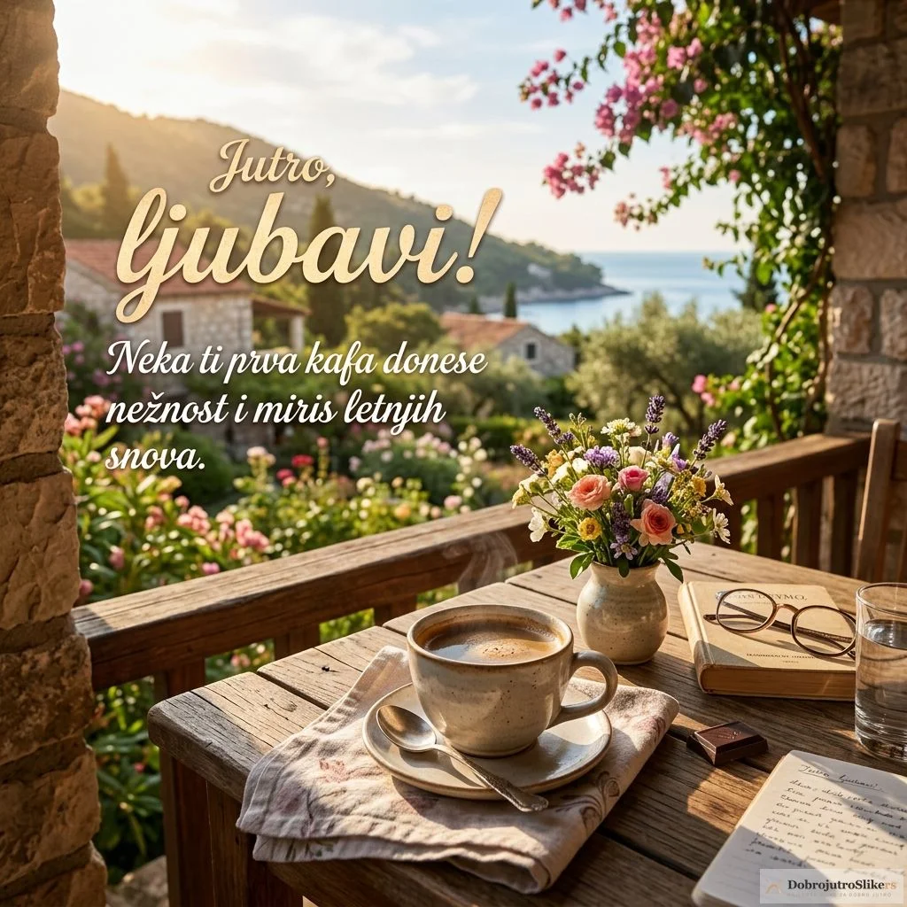 Kafa sa toplom i romantičnom atmosferom, savršena za letnje jutro.