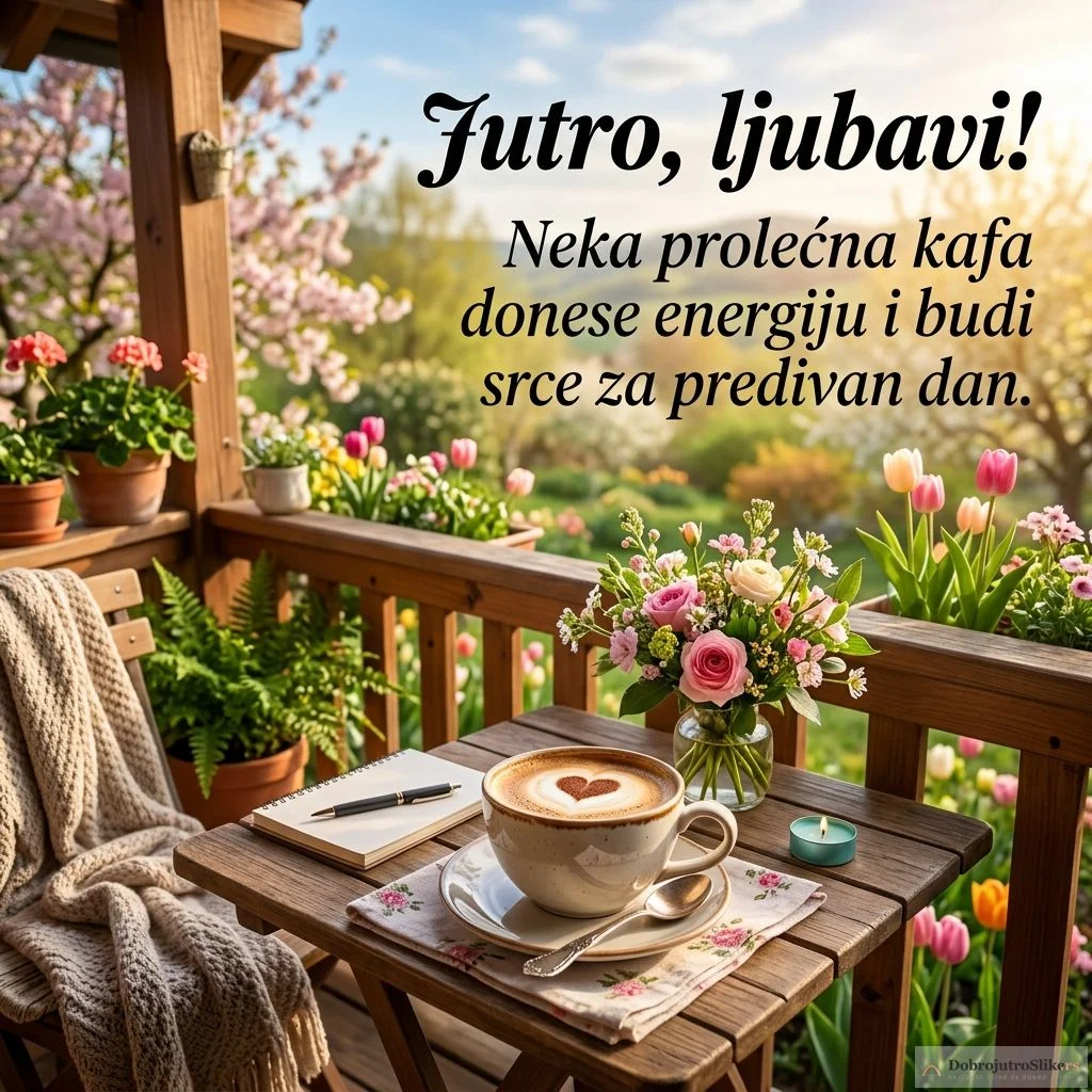 Prelepa slika kafe u energičnom, romantičnom prolećnom jutru.