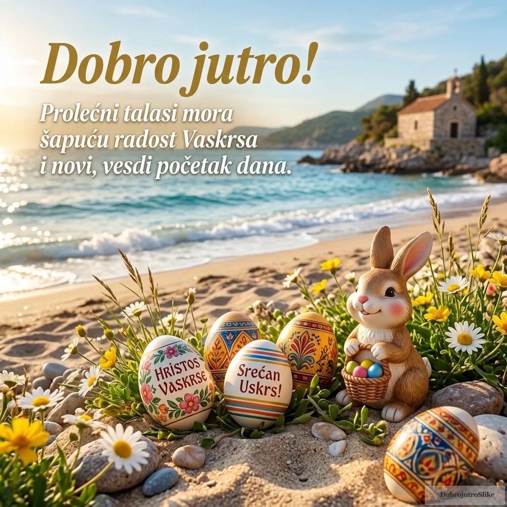 Šarena uskršnja jaja pored slatkih zečeva, prolećna atmosfera.