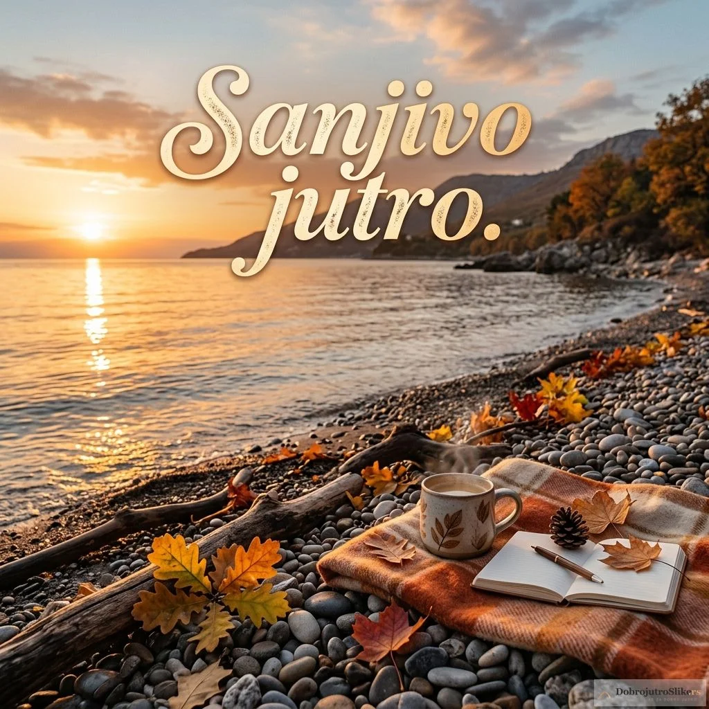 Slika romantičnog jesenjeg mora u zoru, zrači toplinom i mirom.