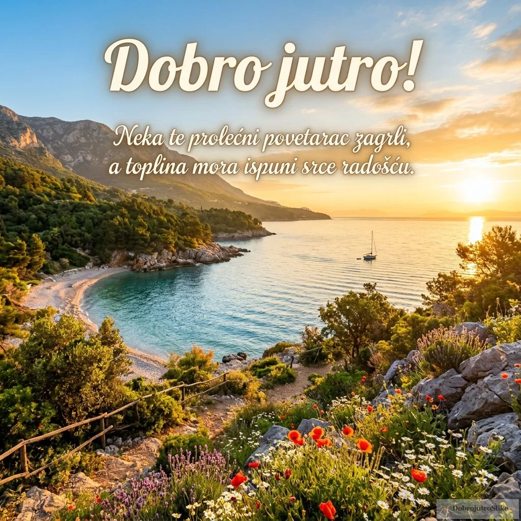 Prelepo prolećno jutro na moru, sunce obasjava obalu.
