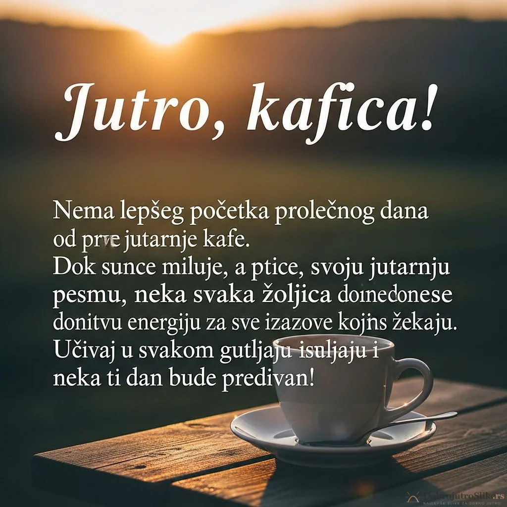 Slika tople kafe u šolji, okružena prolećnim motivima, za veselo jutro.