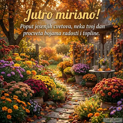 Slika prelepog jesenjeg cveća, stvara toplo jutarnje raspoloženje.