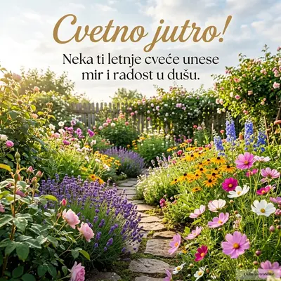 Slika veselog letnjeg cveća u mirnom jutarnjem ambijentu.