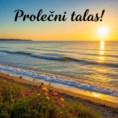 Energično prolećno jutro uz more, sunce obasjava talase.