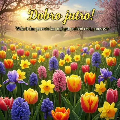 Prelepa slika dobro jutro sa cvećem, toplim i energičnim prolećnim ambijentom.