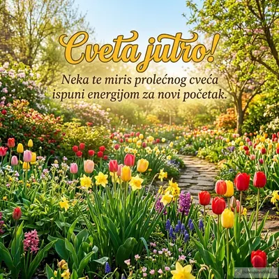 Prelepo prolećno cveće u punom cvatu, donosi energično i toplo jutro.