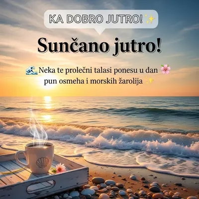 Sunčano prolećno jutro, more, pesak i plavo nebo.