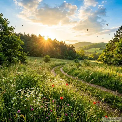 Prelepa letnja priroda sa energičnim ambijentom za dobro jutro.