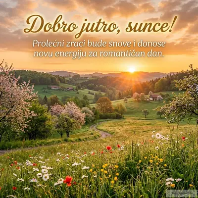 Prelep prolećni izlazak sunca sa energičnom i romantičnom atmosferom.