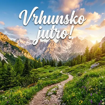 Prelepo prolećno jutro u planinama, sunce obasjava zelene vrhove, energična atmosfera.