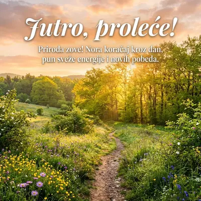 Energično prolećno jutro u prirodi, puno zelenila i svežine.