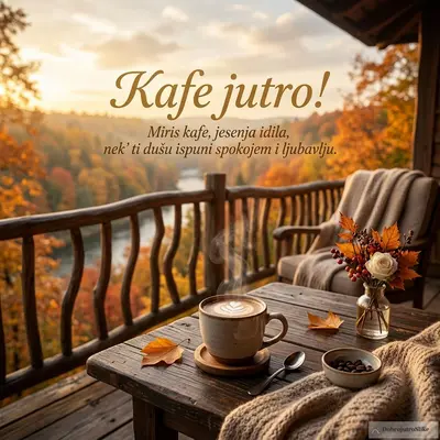 Šolja kafe u romantičnom jesenjem ambijentu, stvara mirno jutarnje raspoloženje.