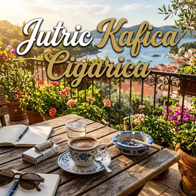 Šoljica kafe, cigareta i upaljač na stolu, jutarnji ritual.