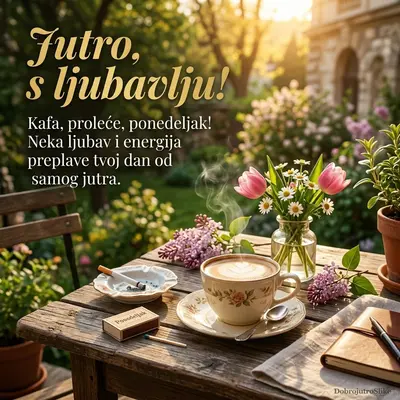 Šoljica kafe, pepeljara sa cigaretom i novčići na stolu.