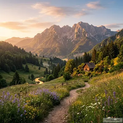 Predivne planine u romantičnom izlasku sunca tokom letnjeg jutra.