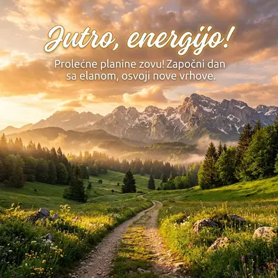 Energično prolećno jutro sa prelepim planinama obasjanim suncem.