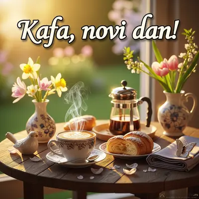 Šolja kafe u toploj, energičnoj prolećnoj atmosferi.