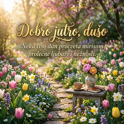 Predivno prolećno cveće stvara romantičnu atmosferu za dobro jutro.