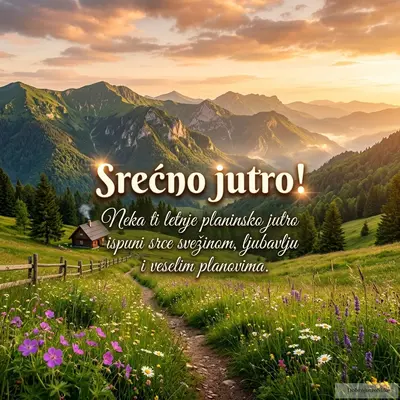 Letnja slika za dobro jutro: Romantične planine u zoru, vesela atmosfera.