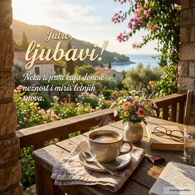 Kafa sa toplom i romantičnom atmosferom, savršena za letnje jutro.