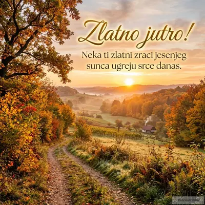 Izlazak sunca obasjava jesenji pejzaž, stvarajući toplu i veselu atmosferu.