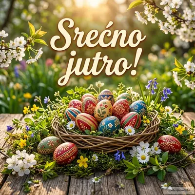 Šarena uskršnja jaja u travi pod suncem, simbol prolećnog veselja.