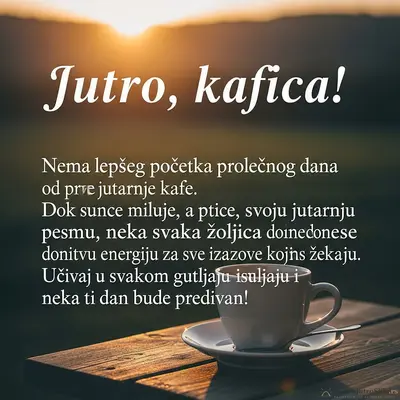 Slika tople kafe u šolji, okružena prolećnim motivima, za veselo jutro.