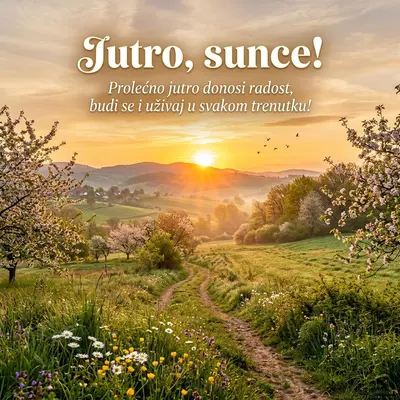 Veseli prolećni izlazak sunca stvara toplu i prijatnu atmosferu.