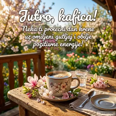 Šolja kafe u veselom i energičnom prolećnom ambijentu.