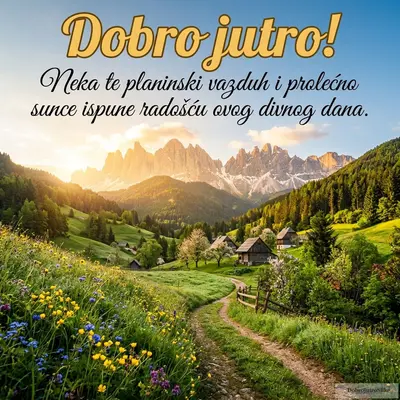 Predivno prolećno jutro sa zelenim planinama i veselom atmosferom.